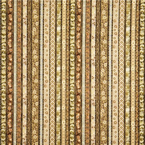 beiger Robert Kaufman Stoff mit Blumen & Gold USA 3