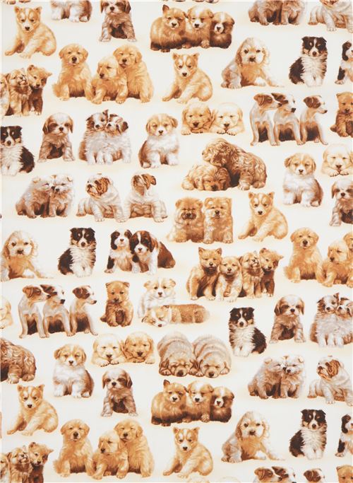 Tela beis con cachorros de perro de Robert Kaufman Whiskers and Tails