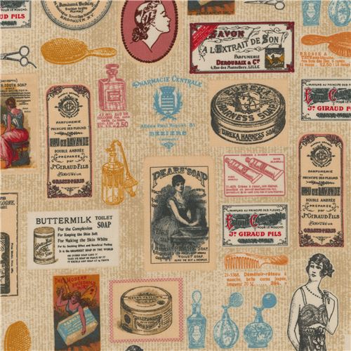 beige Robert Kaufman retro beauty product fabric Heirloom Diary modeS4u