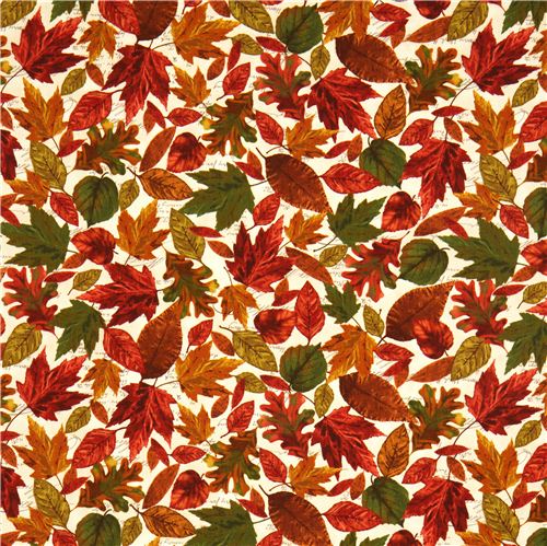 beige Timeless Treasures autumn fabric colourful leaves Fabric by ...