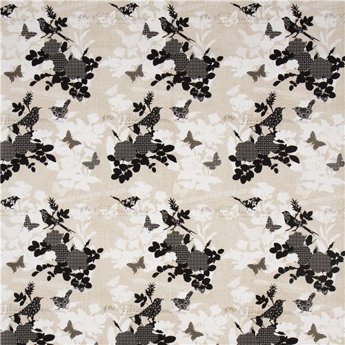 beige Timeless Treasures fabric bird butterfly flower 2