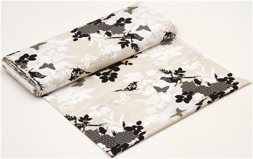 beige Timeless Treasures fabric bird butterfly flower 3
