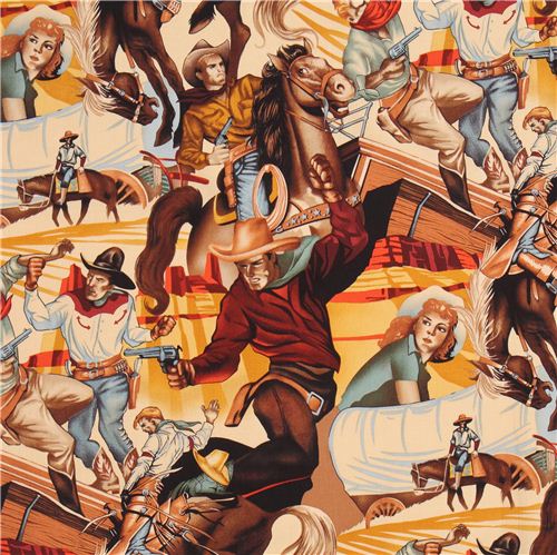 beige Western cowboy retro Alexander Henry fabric USA 1