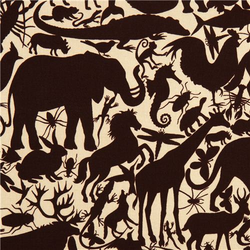 Tissu Alexander Henry beige avec des animaux marron Tissu