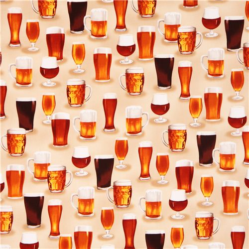 beige beer glass drink fabric Cheers Robert Kaufman Fabric by Robert
