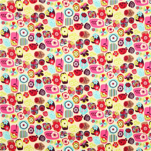 beige big flower flannel fabric Robert Kaufman USA 2