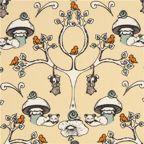 beige birch organic fabric from the USA trees & mushrooms 1