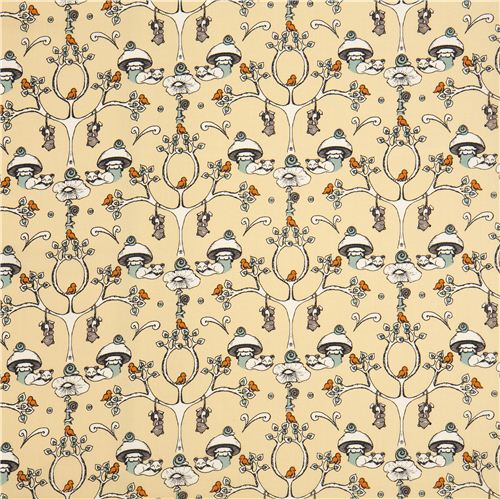 beige birch organic fabric from the USA trees & mushrooms 2