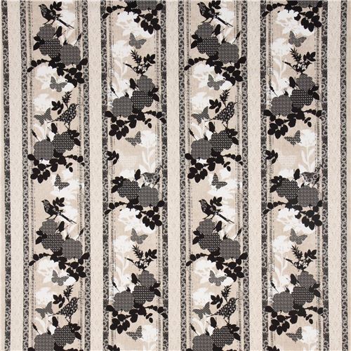 beiger Vogel Schmetterling Blumen Stoff Timeless Treasures 2