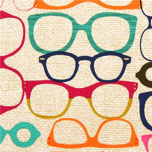 beige-brown retro glasses fabric by Michael Miller Fabric
