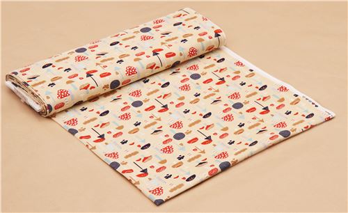beige cute colorful mushroom fabric 3