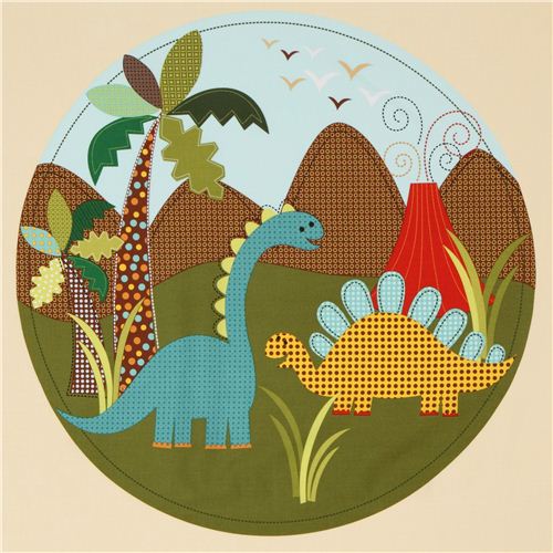 Tissu pour garçons Michael Miller beige panneaux dinosaures Tissu