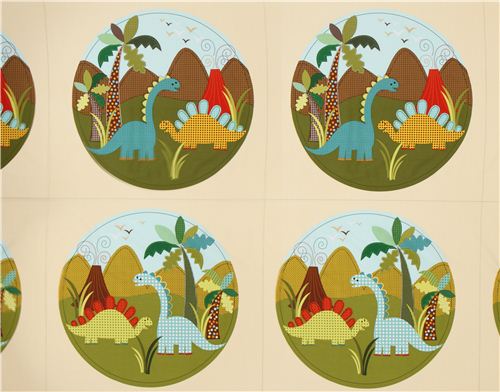 beige dinosaur panel fabric for boys Michael Miller 2