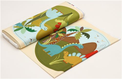 beige dinosaur panel fabric for boys Michael Miller 3