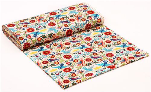 Rimanenza di (21 x 114 cm) - tessuto beige colombe e fiori Alexander Henry La Paloma 0