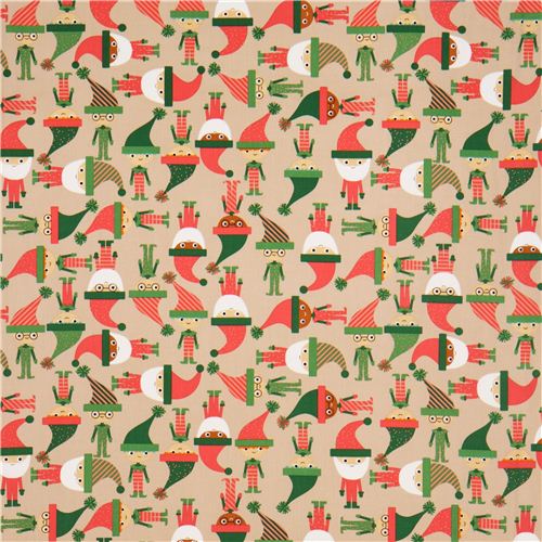 beige elves Santa Claus Robert Kaufman Christmas fabric 2