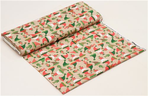 beige elves Santa Claus Robert Kaufman Christmas fabric 3
