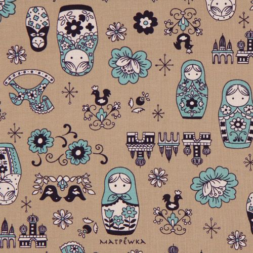 beige matryoshka dolls Kokka fabric Japan babushka 1