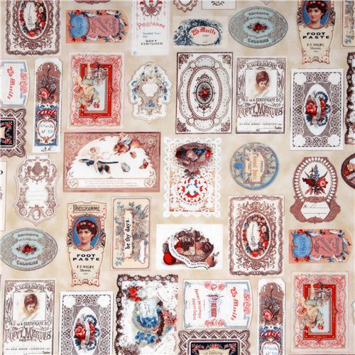 beige old-fashioned retro fabric by Kokka Japan 2