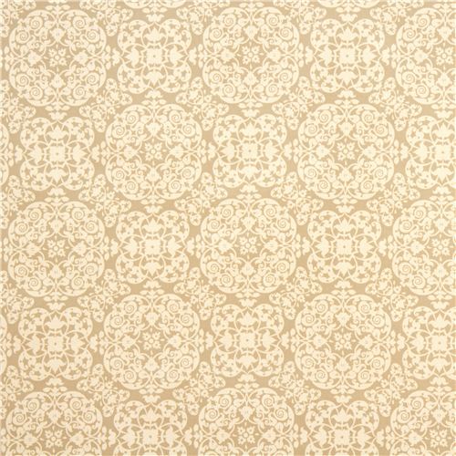 beige ornament premium laminate fabric by Michael Miller 2