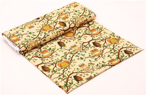 beige owl animal fabric Life is a Hoot Quilting Treasures 4