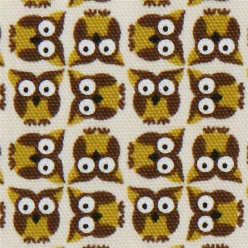 beige owls Kokka oxford cloth fabric kawaii Japan 1