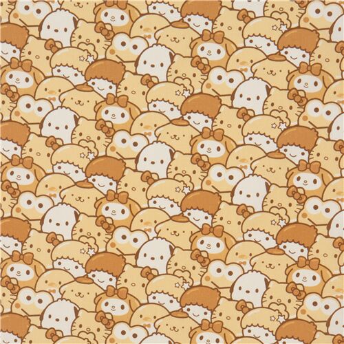 beige yellow Hello Kitty heart leopard pattern oxford fabric Fabric by  Sanrio - modeS4u