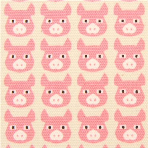 beige pig animal oxford fabric Kokka Japan 1