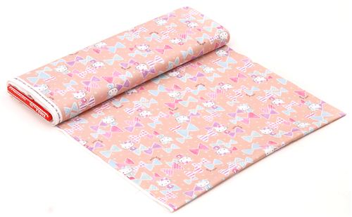 beige pink brown pastel Hello Kitty ribbon confetti oxford fabric by Kokka  3