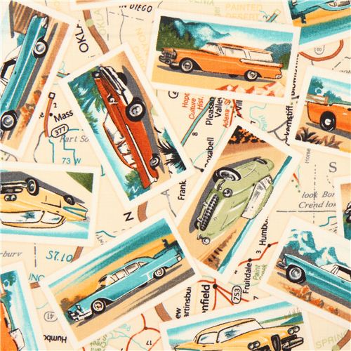 beige retro car fabric by Robert Kaufman Road Trip USA - modeS4u