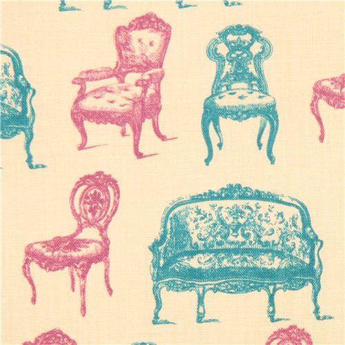 beige retro fabric USA Vintage Victorian Chairs 1