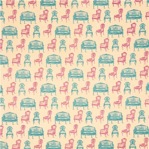 beige retro fabric USA Vintage Victorian Chairs 2