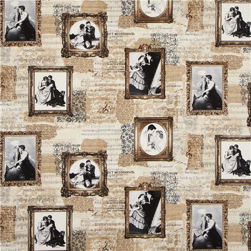 beige retro lovers couples fabric by Timeless Treasures 2