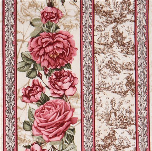 beige rose stripe Vintage fabric Timeless Treasures 1