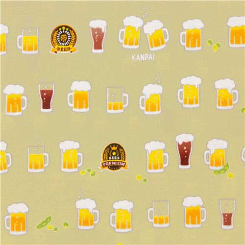 Tissu japonais coton lisse beige bières edamame stout en rangées kanpai cheers Tissu