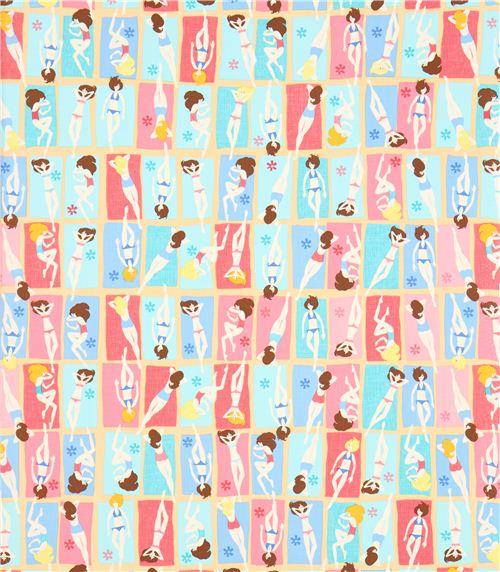 beige sun bathing women Timeless Treasures fabric from USA 2
