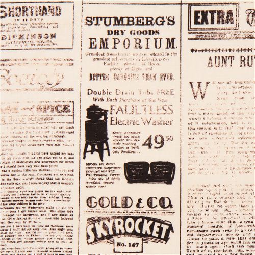 beige vintage newspaper retro fabric Robert Kaufman USA 1