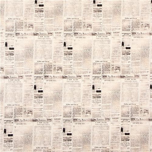 beige vintage newspaper retro fabric Robert Kaufman USA 2