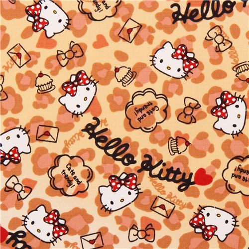 beige yellow Hello Kitty heart leopard pattern oxford fabric Fabric by  Sanrio - modeS4u