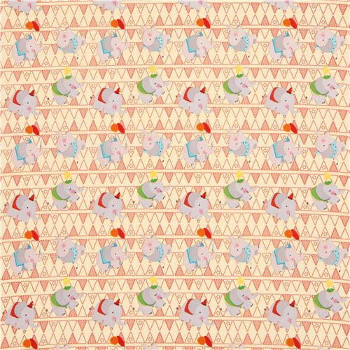 beigecircus elephant animal fabric USA Circus Day Elephants 3