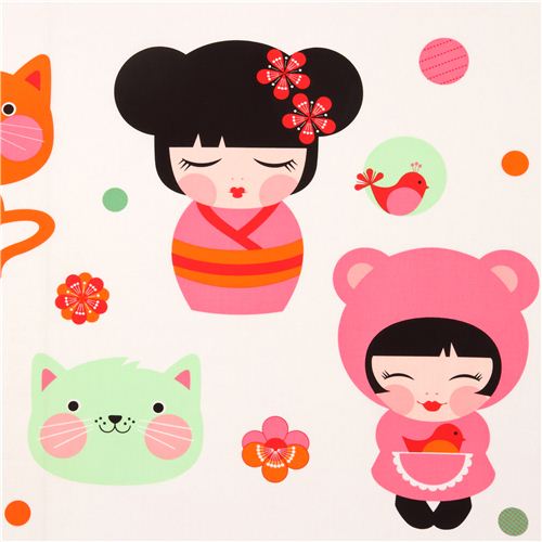 big Kokeshi doll kawaii girls fabric par Robert Kaufman USA 1