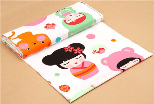 big Kokeshi doll kawaii girls fabric par Robert Kaufman USA 3