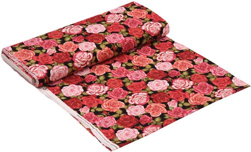 big beautiful pink red coral rose flower fabric by Henry Glass 3