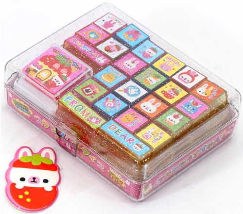 big kawaii stamp set bunnies strawberries Japan - modeS4u