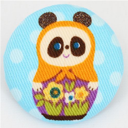 big panda matryoshka button blue Kokka fabric button 1