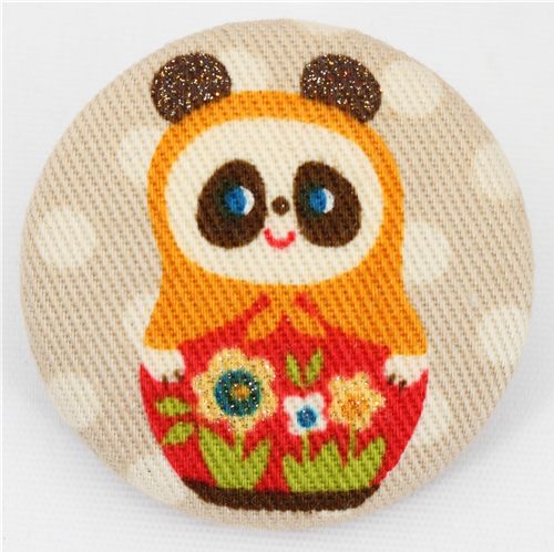 grosser Panda Matroschka Knopf brauner Kokka Stoffknopf 1