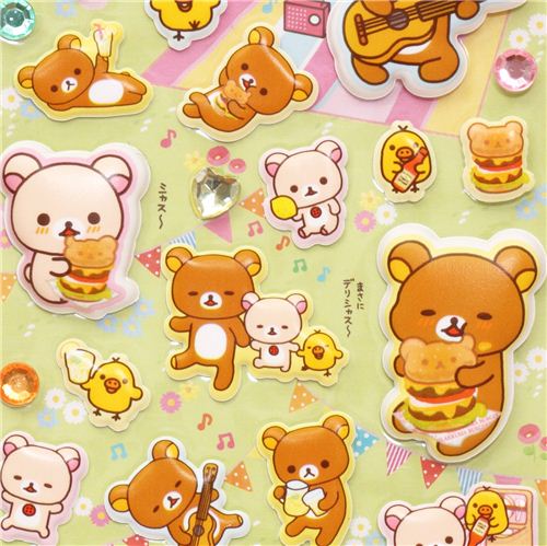 Big Puffy Rilakkuma Picnic Sponge Stickers Burger Guitar - Sticker 