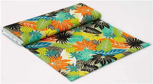 big tropical leaf and pineapple pattern fabric by Robert Kaufman - modeS4u