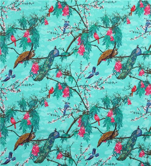 Fat Quarter (50 x 54 cm) bird fabric in green by Art Gallery Fabrics