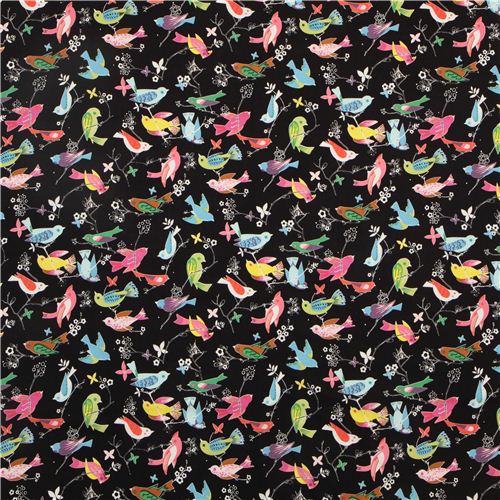 black Alexander Henry animal fabric bird on branch 2